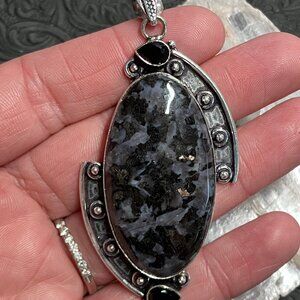Indigo Gabbro Mystic Merlinite and Black Onyx Pendant